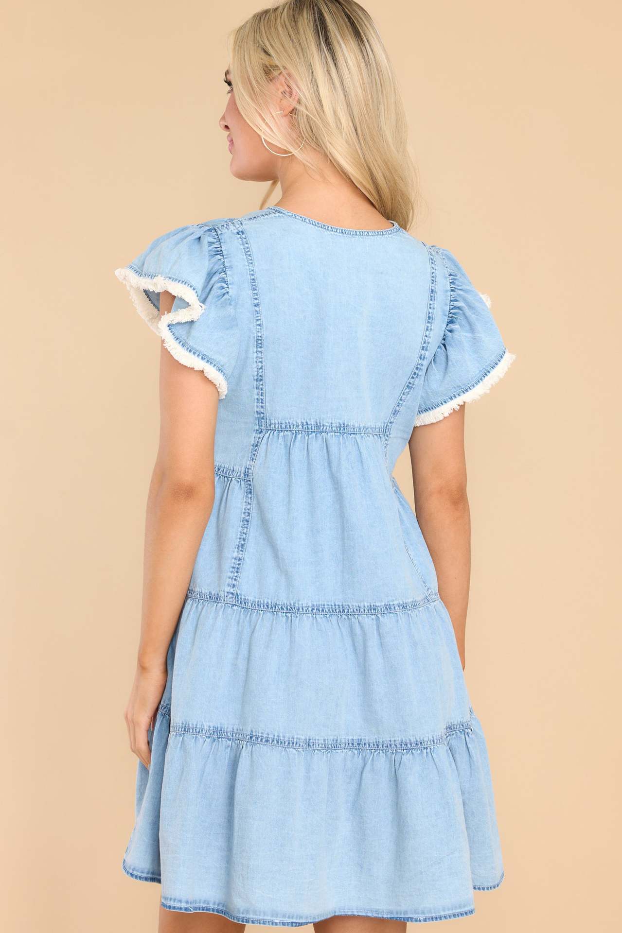 Fashion Loose Ruffle Sleeve Denim Short Sleeve Cake Dress