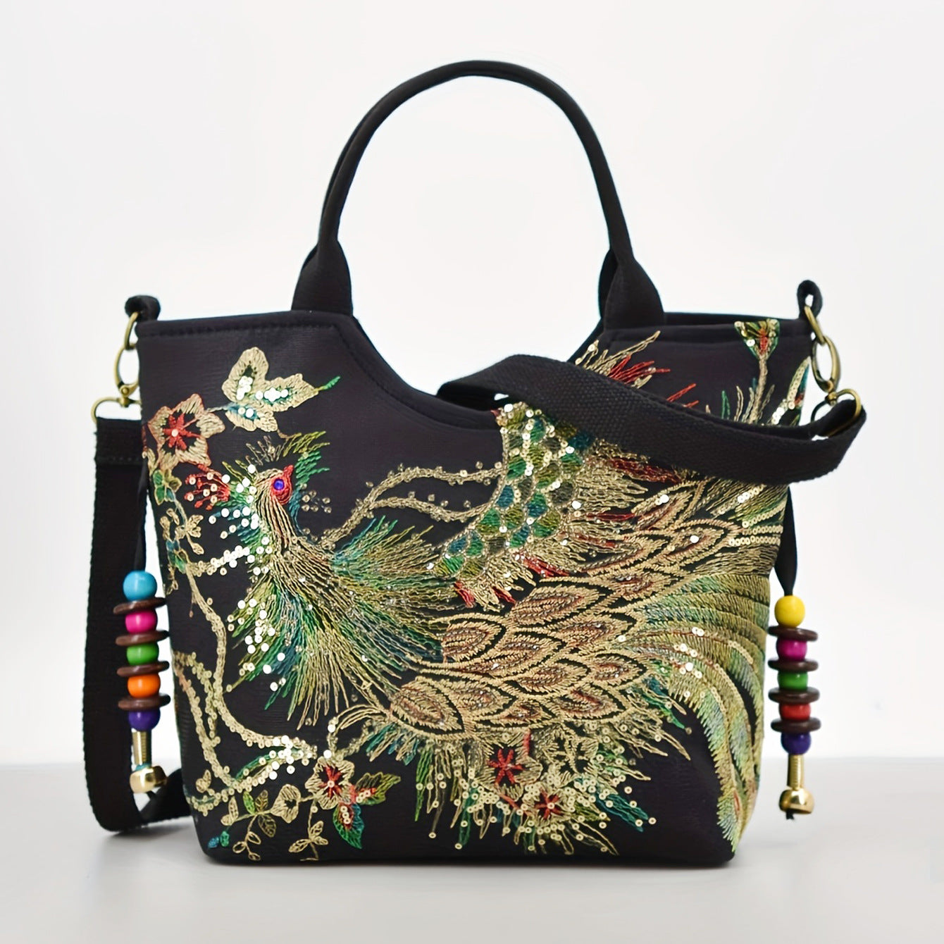 Vintage Canvas Embroidered Large Capacity Shoulder Strap Crossbody Tote Bag