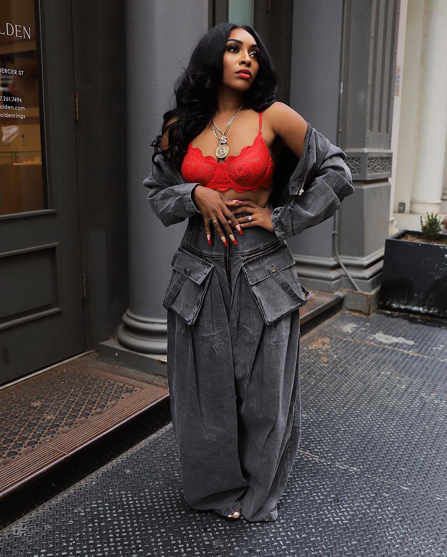 Fashion Retro Wide Leg Loose Heavy Denim Two-piece Suit