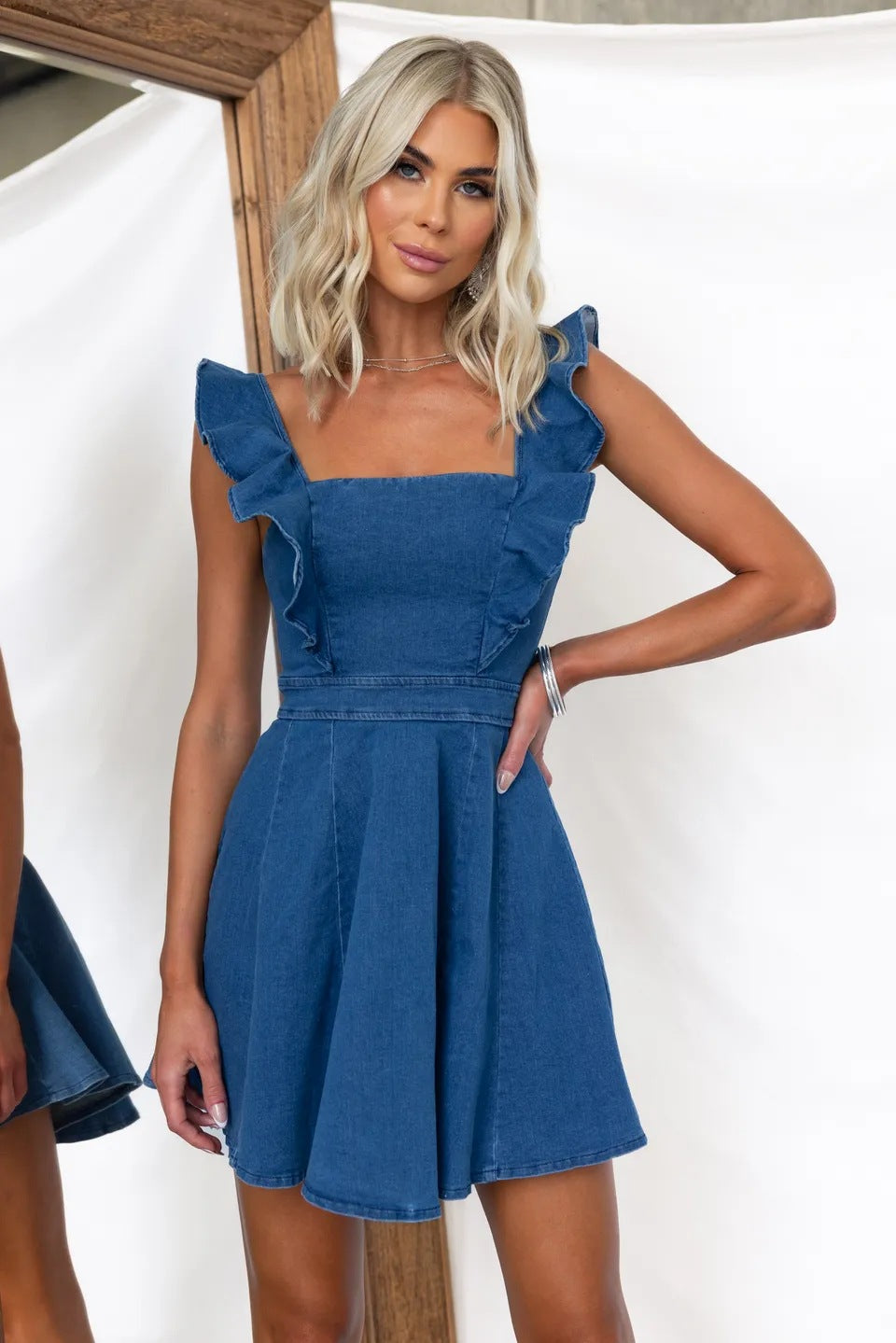 Summer Casual Flying Sleeves Backless Denim Dress