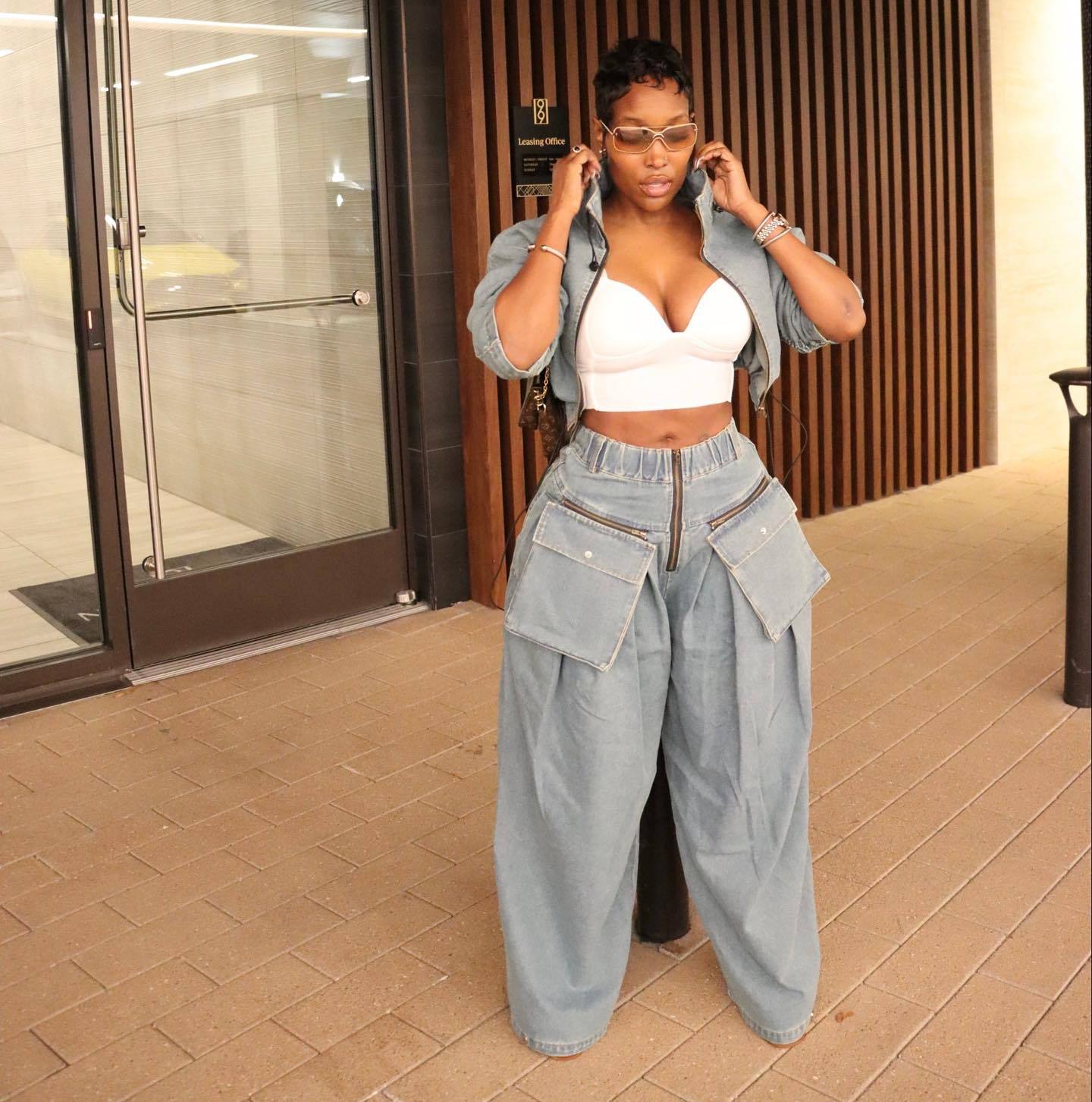 Fashion Retro Wide Leg Loose Heavy Denim Two-piece Suit