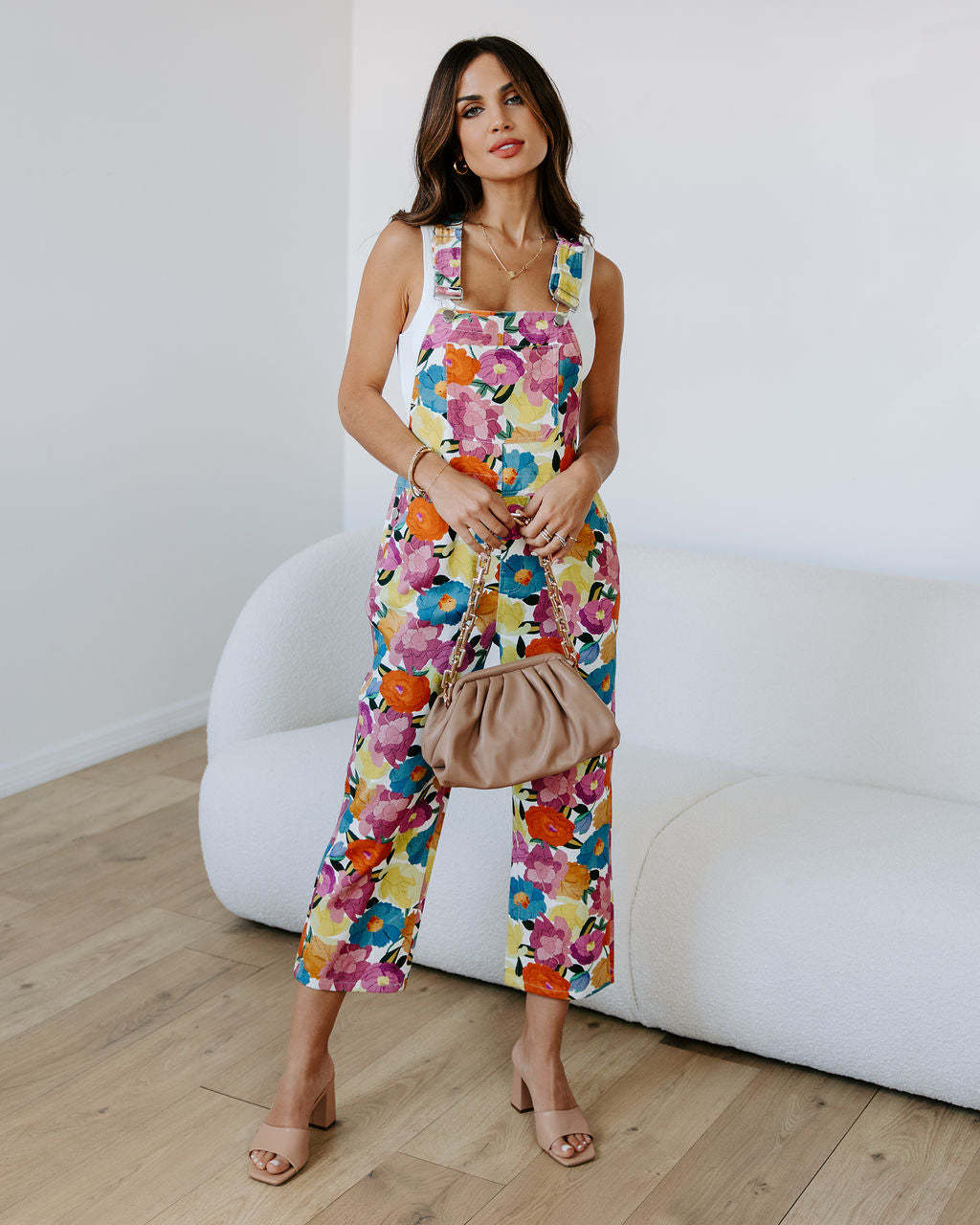 Fashionable and Casual Floral Print Loose Jumpsuit