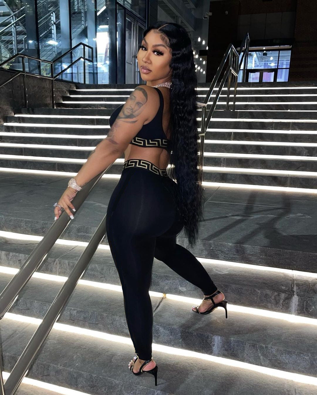 Trendy Printed Sexy Tight Sleeveless Cropped Pants Set