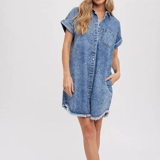 Versatile Loose Cardigan Denim Short-sleeved Dress