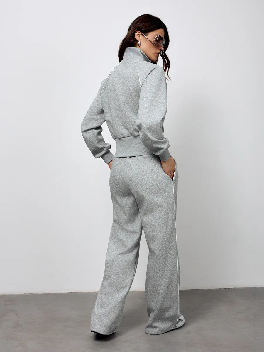 Stylish Line Long-Sleeved Zipper Cardigan Loose-Fitting Trousers Casual Suit