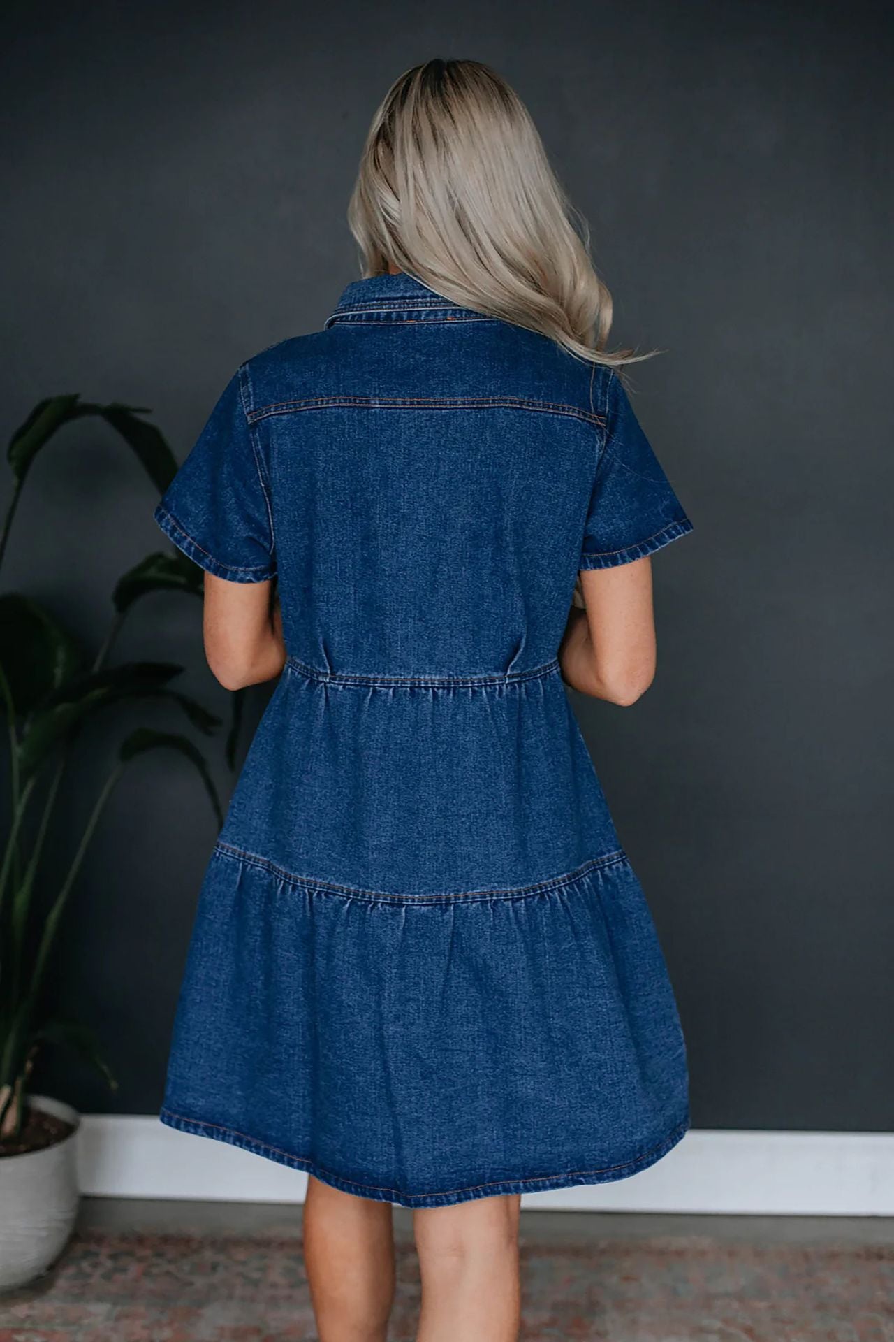 Short-sleeved Lapel Button-down Casual Denim Dress