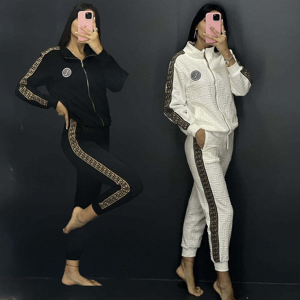 Fashionable Outdoor Embossed Embroidered Zip-up Jacket Set