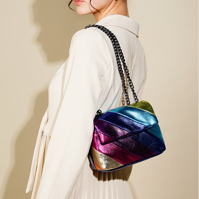 Rainbow Contrast Stitching Chain Eagle Head Shoulder Crossbody Bag