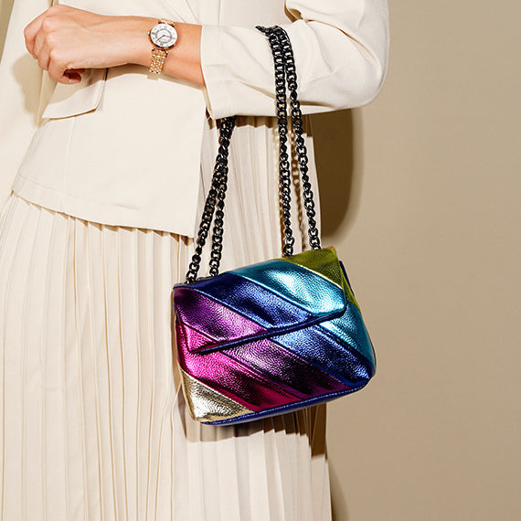 Rainbow Contrast Stitching Chain Eagle Head Shoulder Crossbody Bag