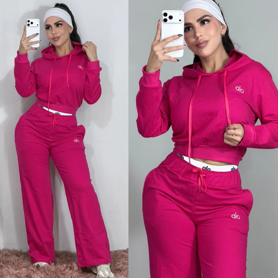 Embroidered Sweatshirt with Double Waistband and Wide-leg Pants Casual Sportswear Set