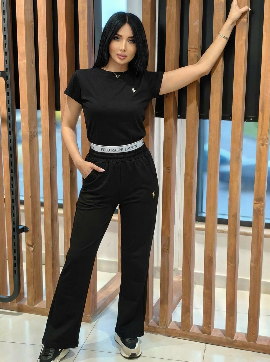 Embroidered Letter Patchwork Ribbed Loose Casual Trouser Suit
