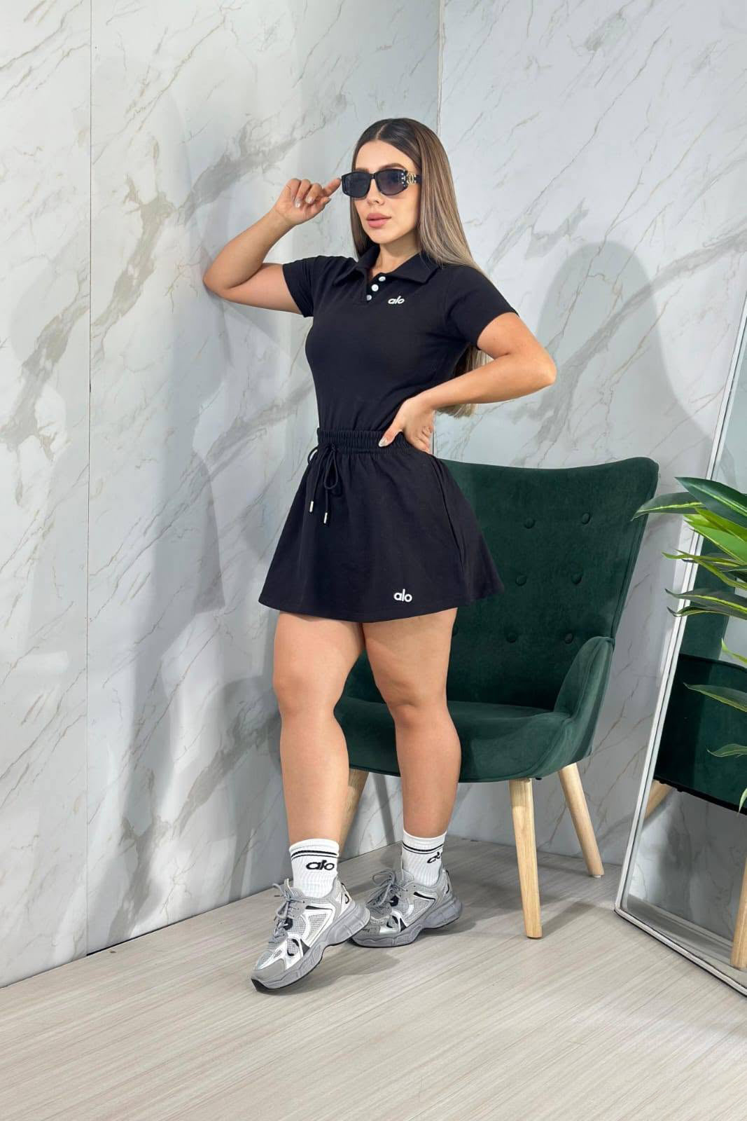 Stylish Polo Shirt, High-waisted Drawstring Skirt, Casual Sportswear Set