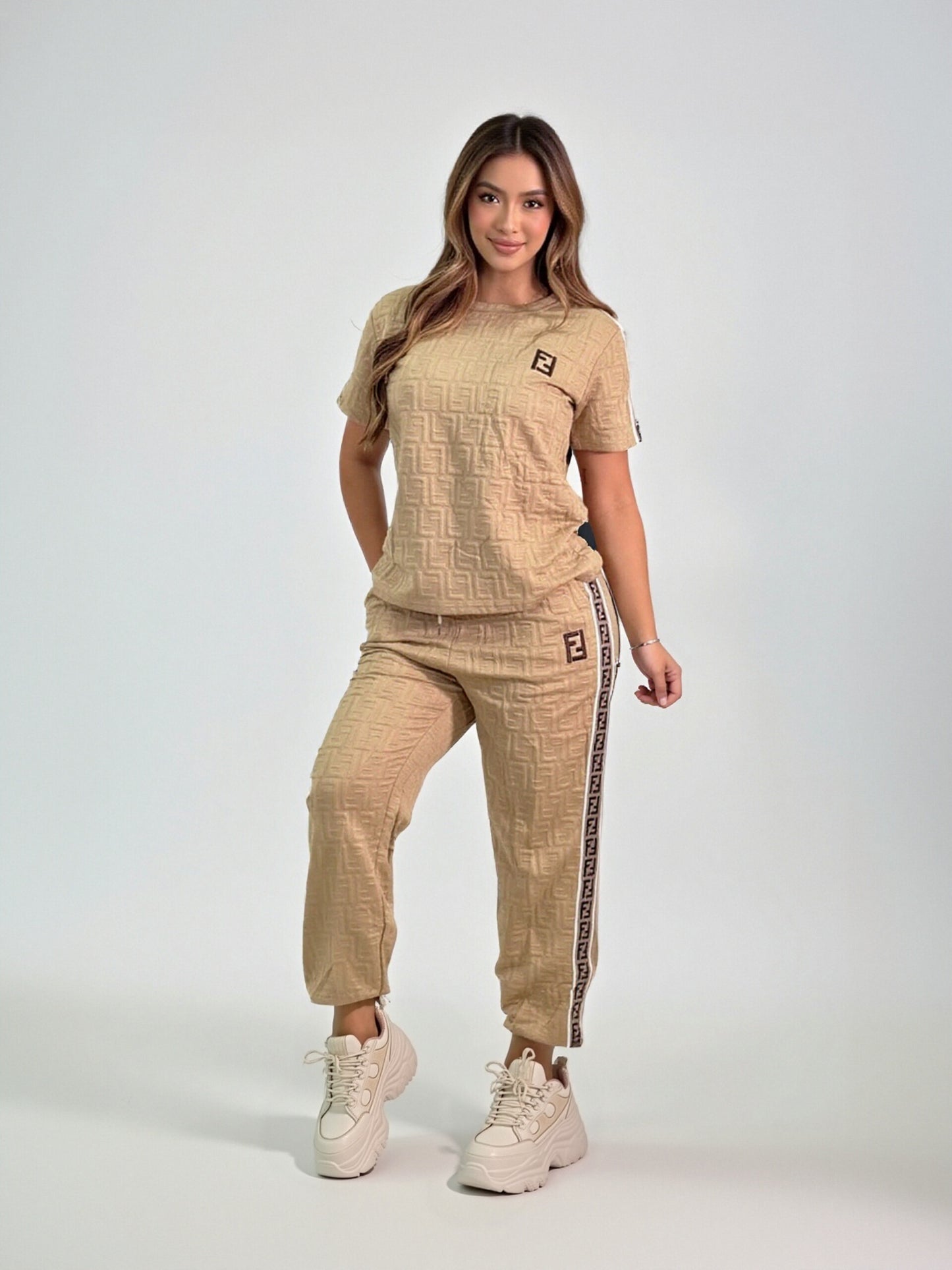 Fashionable and Casual Short-sleeved Jacquard Pants Suit