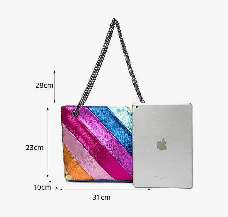 Contrast Color Stitching Chain Rainbow Handheld Crossbody Bag