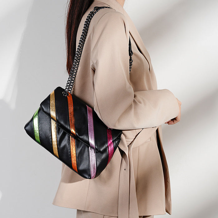 Rainbow Contrast Stitching Chain Shoulder Crossbody Bag