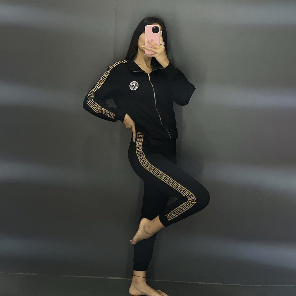 Fashionable Outdoor Embossed Embroidered Zip-up Jacket Set