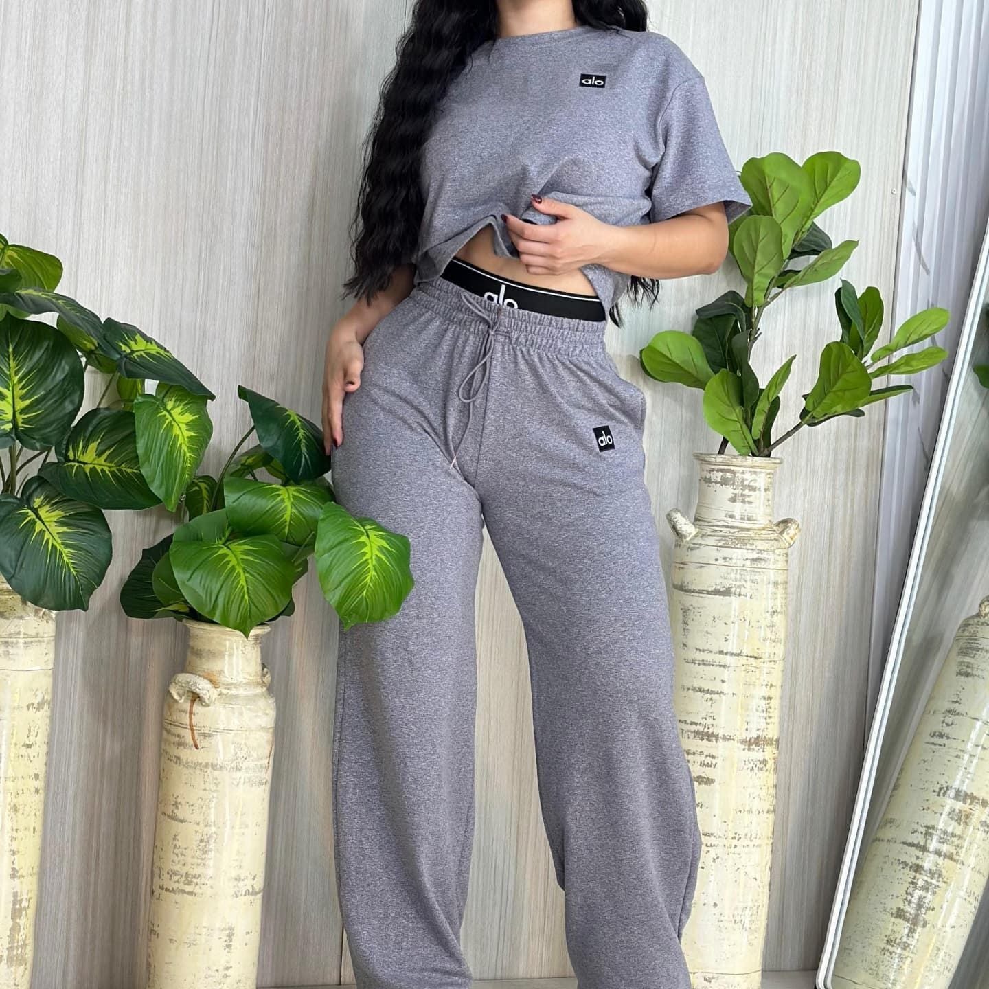 Casual Embroidered Letter High Waist Wide Leg Pants Suit