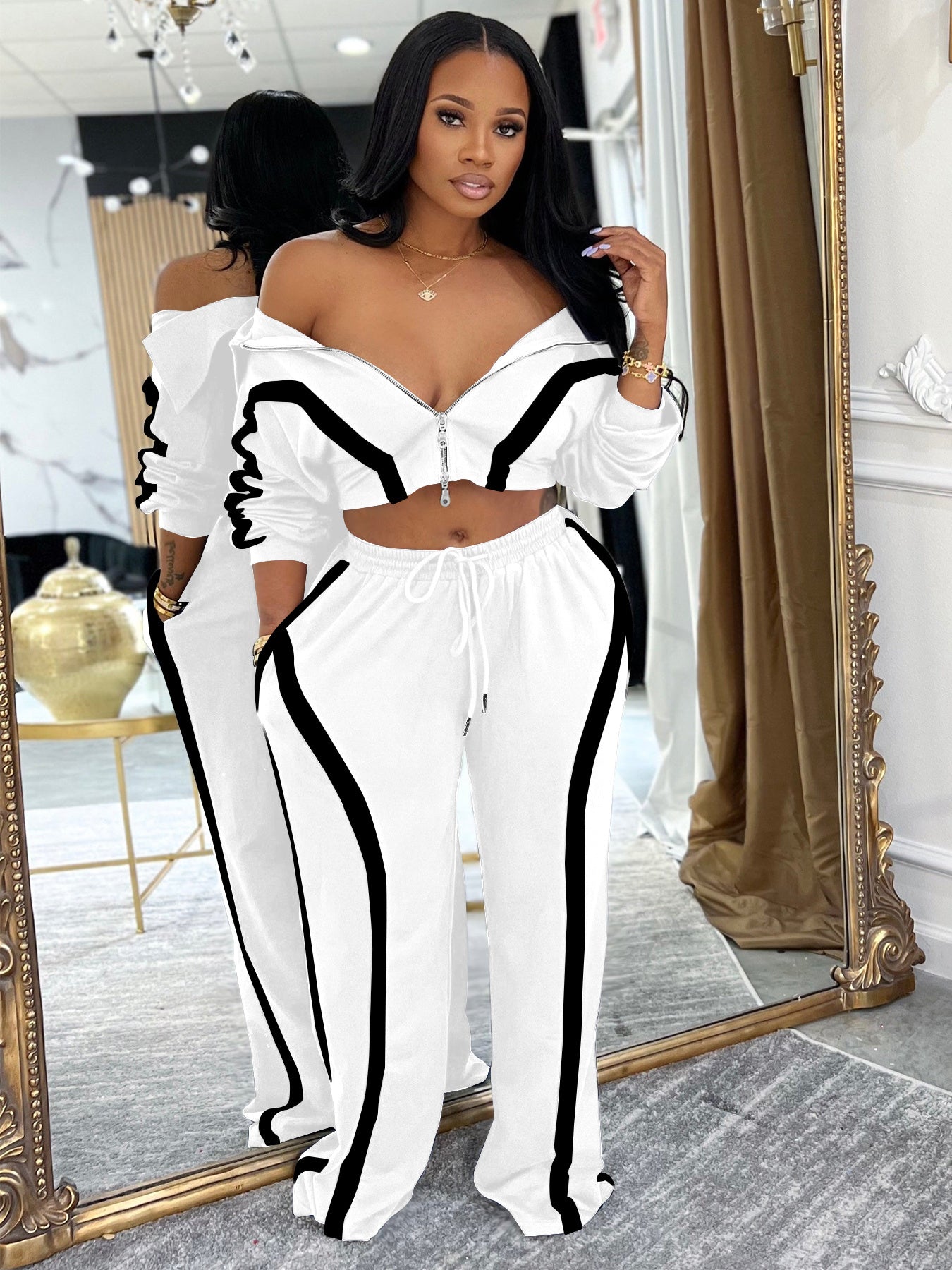 Stylish and Casual Color-blocked Long-sleeved Cardigan Tracksuit