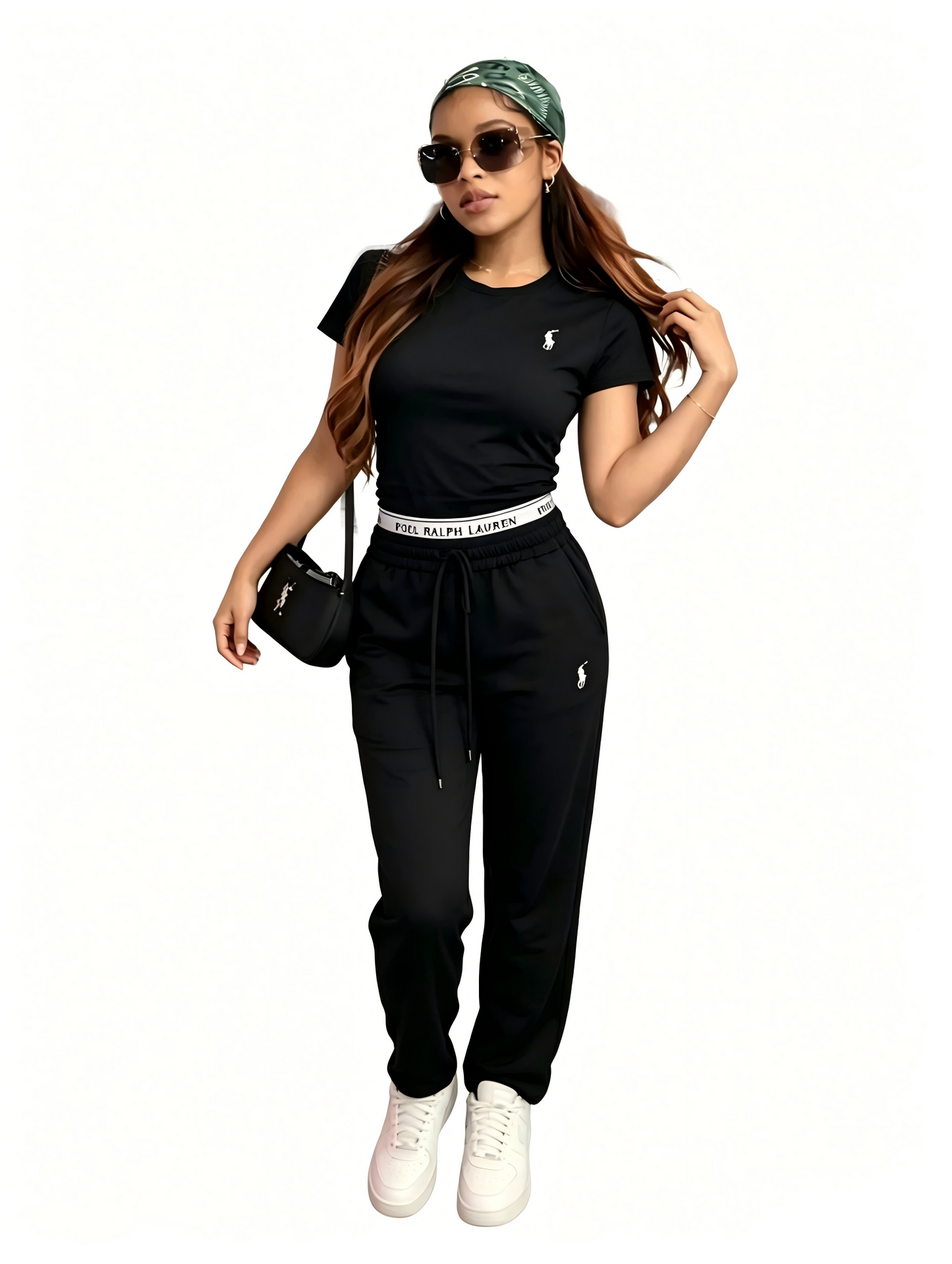 Embroidered Letter Patchwork Ribbed Loose Casual Trouser Suit
