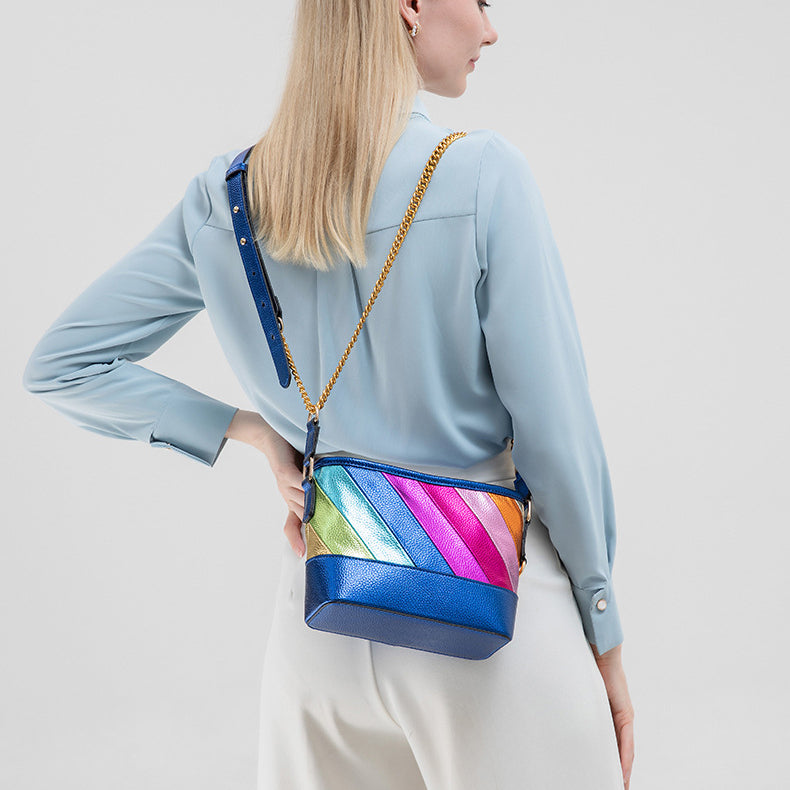 Contrast Rainbow Patchwork Chain Shoulder Crossbody Bag