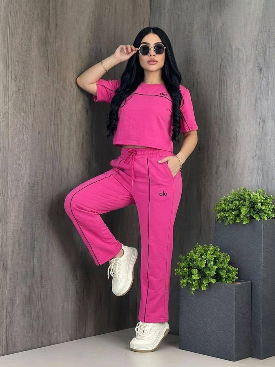 Embroidered Letter Simple Short-sleeved Wide-leg Pants Casual Sportswear Set