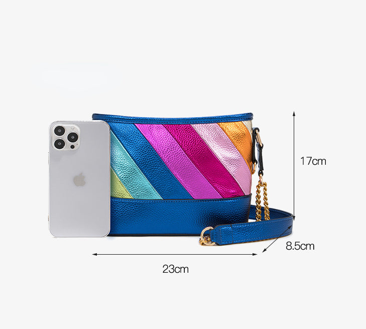 Contrast Rainbow Patchwork Chain Shoulder Crossbody Bag