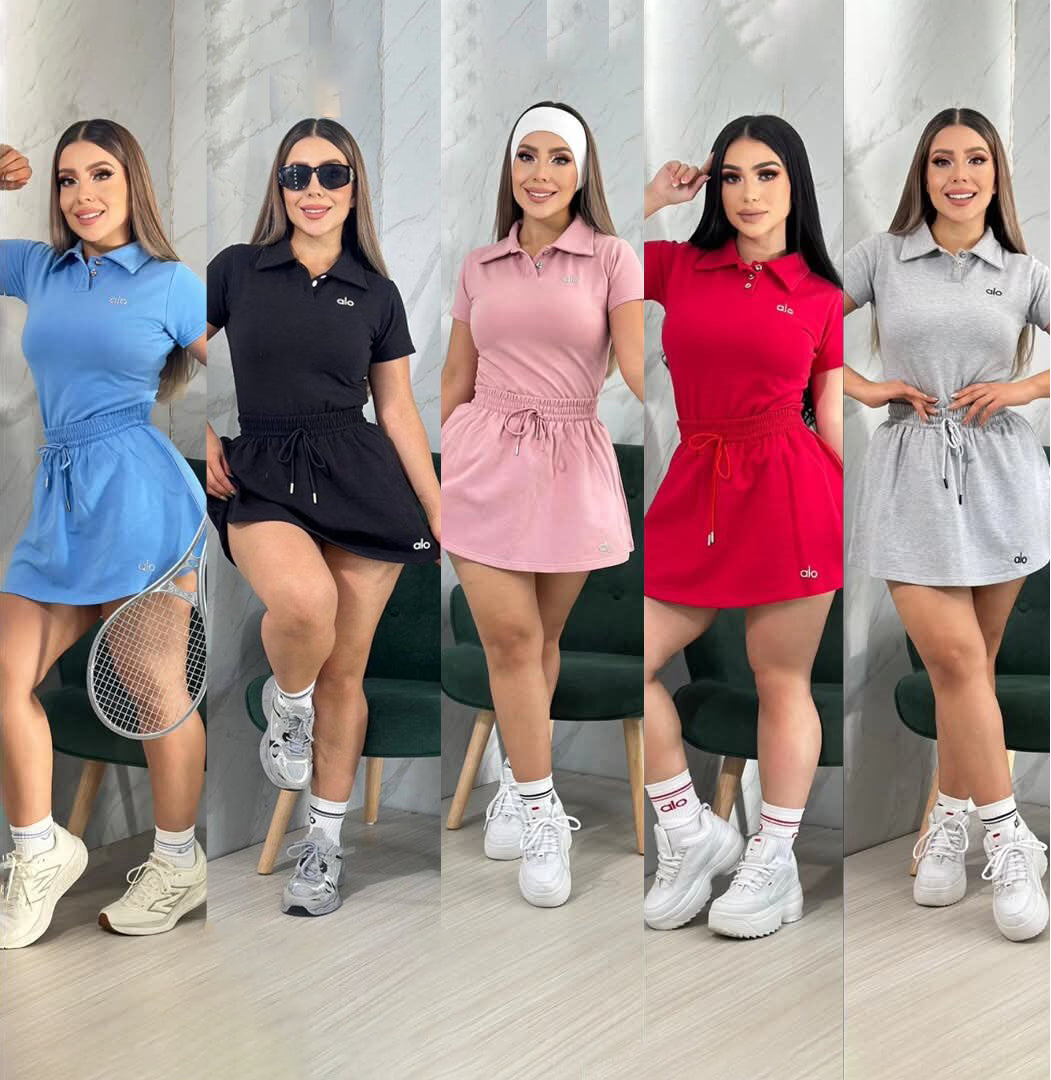 Stylish Polo Shirt, High-waisted Drawstring Skirt, Casual Sportswear Set