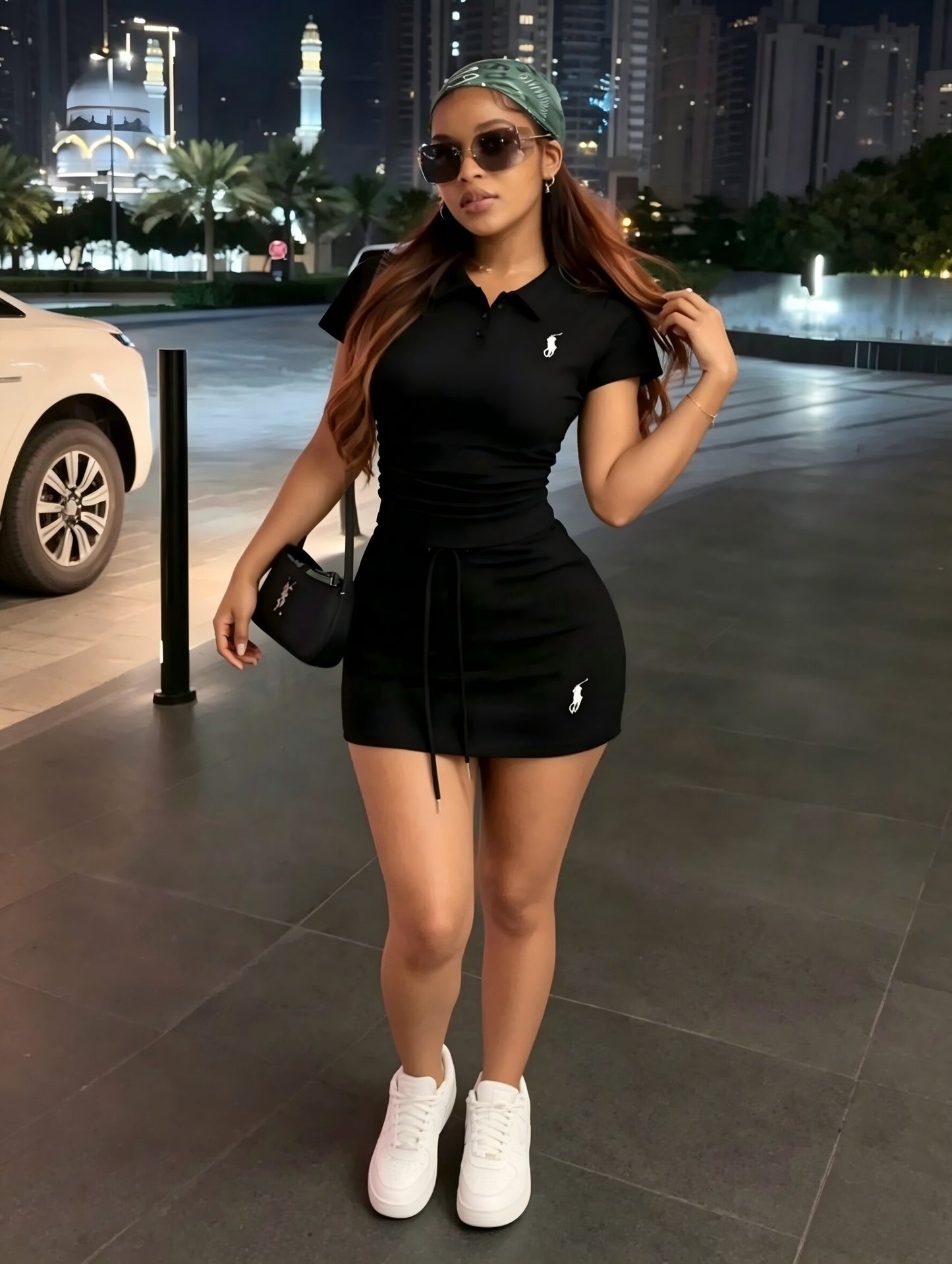 POLO Shirt and Skirt with Drawstring Casual Sportswear Set