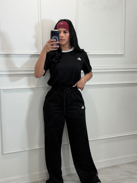 Fashionable Embroidered Letter Short-Sleeve Trousers Wide-Leg Casual Suit
