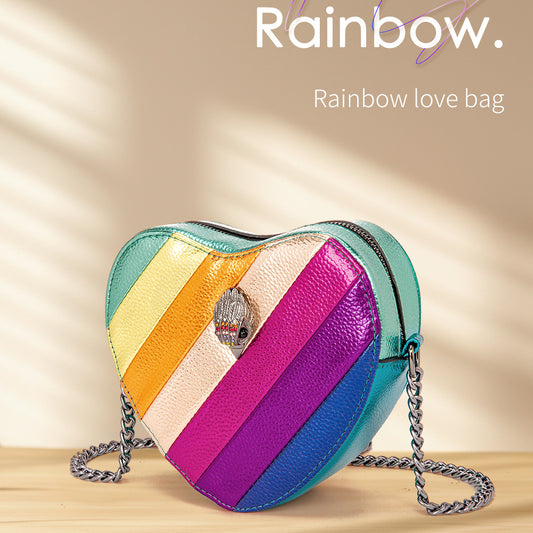 Love-shaped Rainbow Spliced Chain Shoulder Eagle Head Small Bag