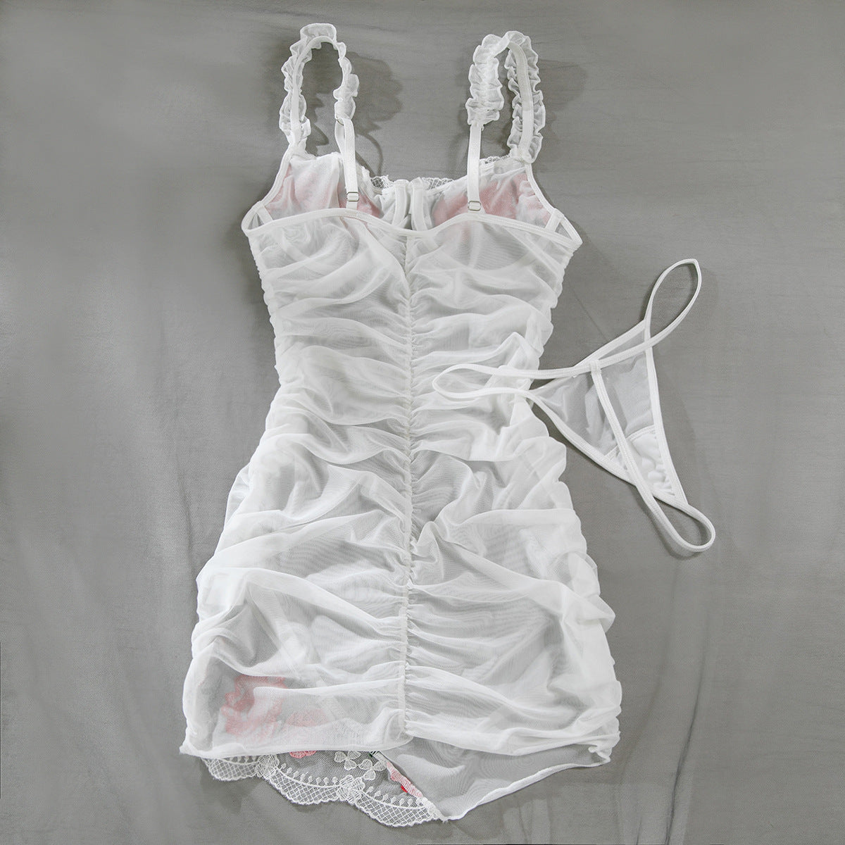 Sexy Lace See-through Stitching Embroidery Steel Ring Gathered One-piece Hip Nightdress
