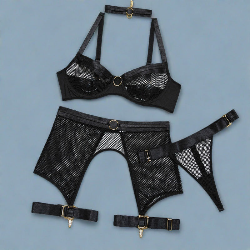 Hot Girl Style Mesh Sexy Waist Corset Bodysuit Wire Ring Gathered Neck Suit