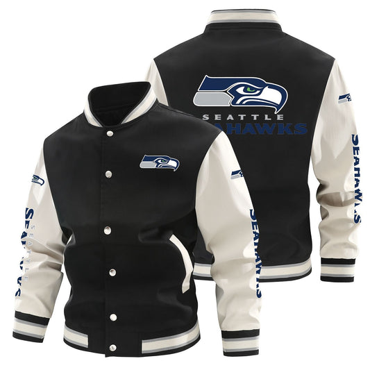 Seattle Seahawks Printed Sporty Loose-fit Baseball Jacket