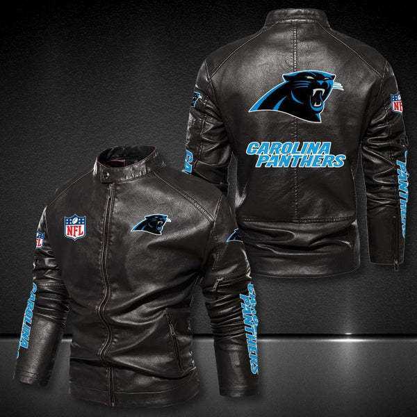 Carolina Panthers Vintage Distressed Leather Jacket