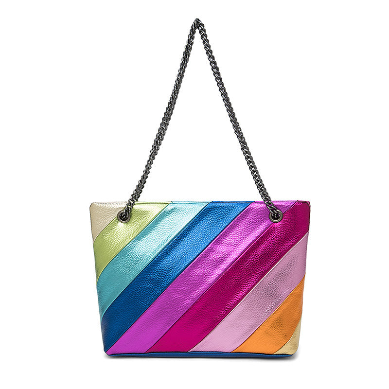 Contrast Color Stitching Chain Rainbow Handheld Crossbody Bag