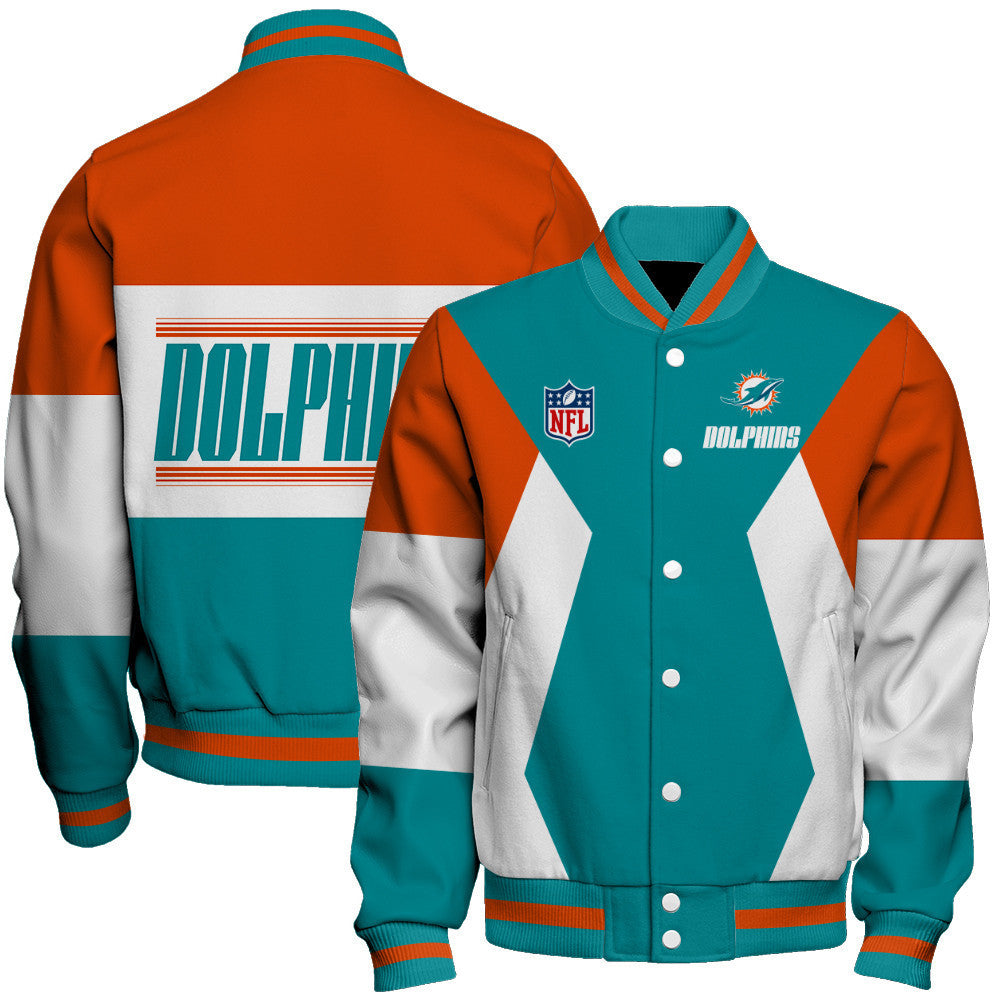 Miami Dolphins Printed Team Color-block Single-layer Thin Stand-collar Jacket