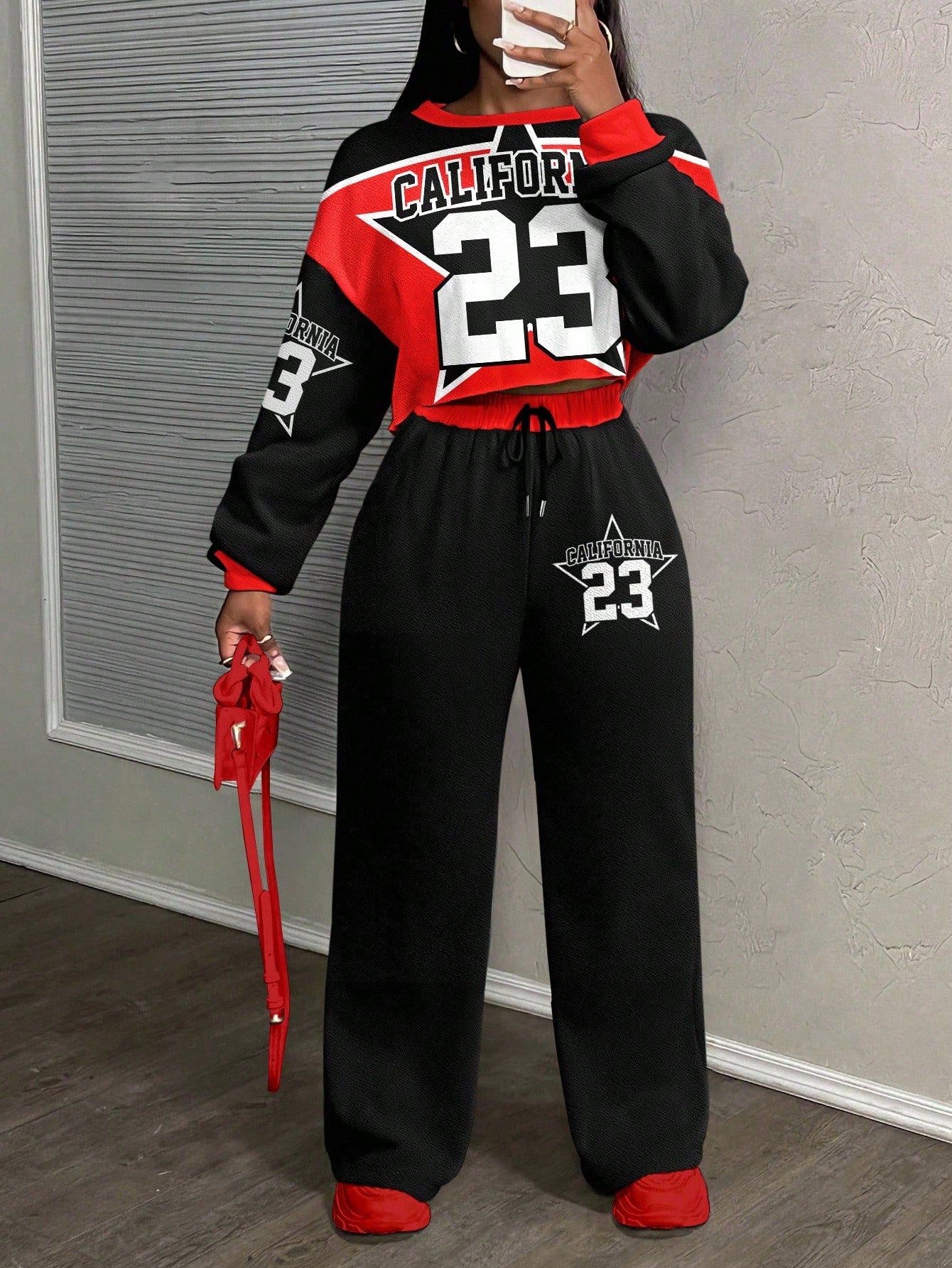 Casual Letter Print Crew Neck Sweatshirt and Pants Set