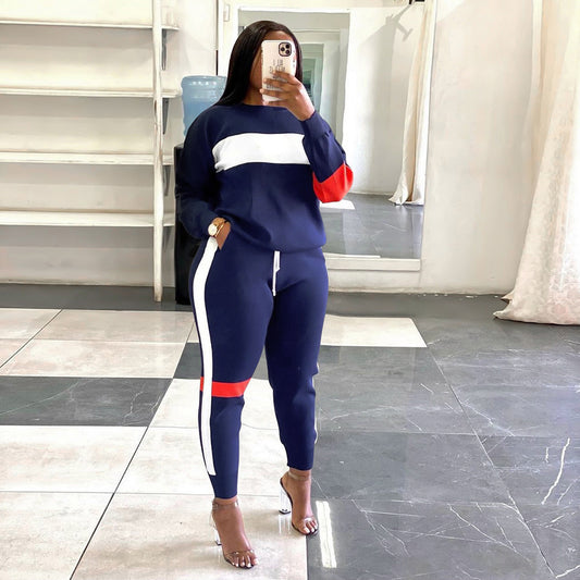 Casual Sweatshirt with Stripes Long Sleeve Sports Suit