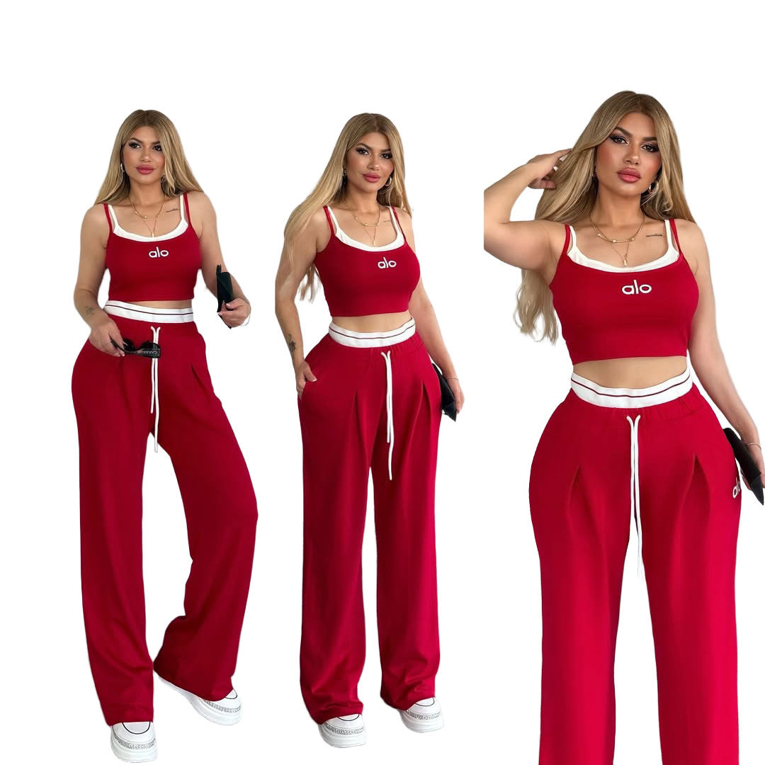 Stylish and Versatile Suspender Wide-leg Pants Casual Suit