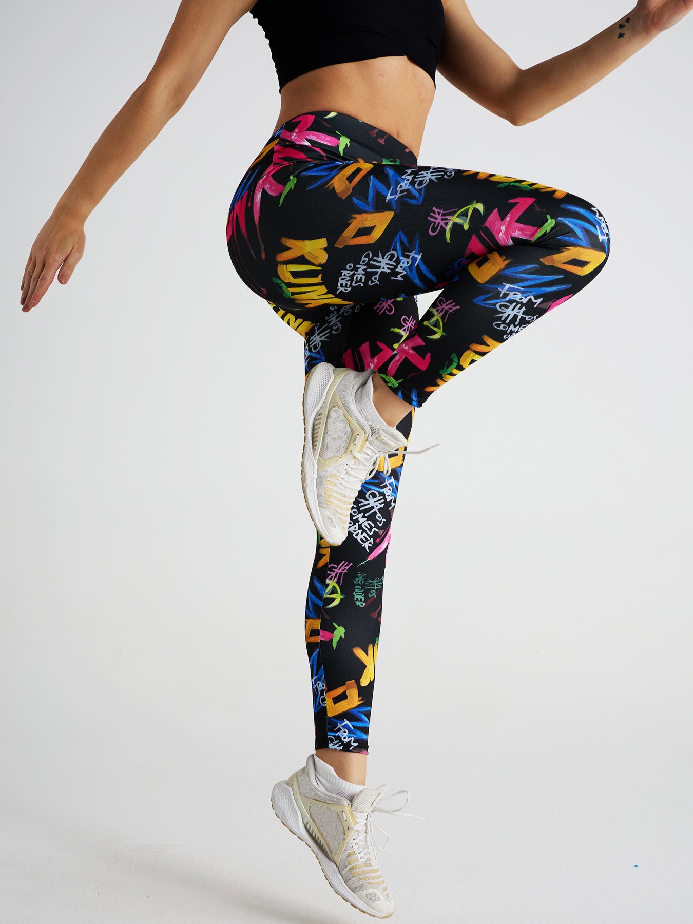 Cartoon Letter Print High Waist Sports Fitness Yoga Pants