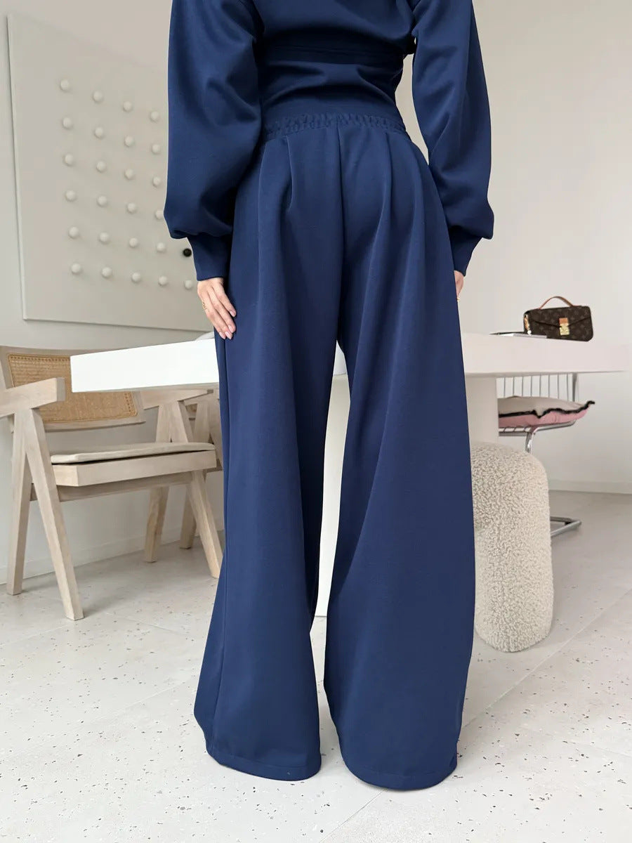 Solid Color Zip-up Cardigan Sweatshirt Loose Trousers Casual Suit