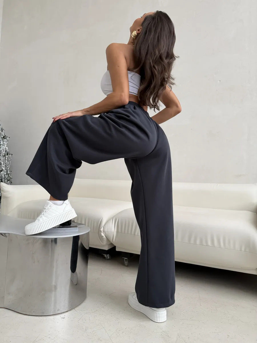 Solid Color Zip-up Cardigan Sweatshirt Loose Trousers Casual Suit