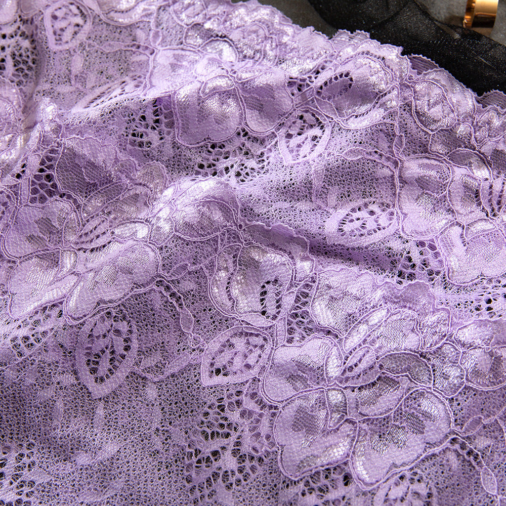 Sexy Light Purple Lace See-through Steel Ring Gathered Hip Skirt Three-piece Set