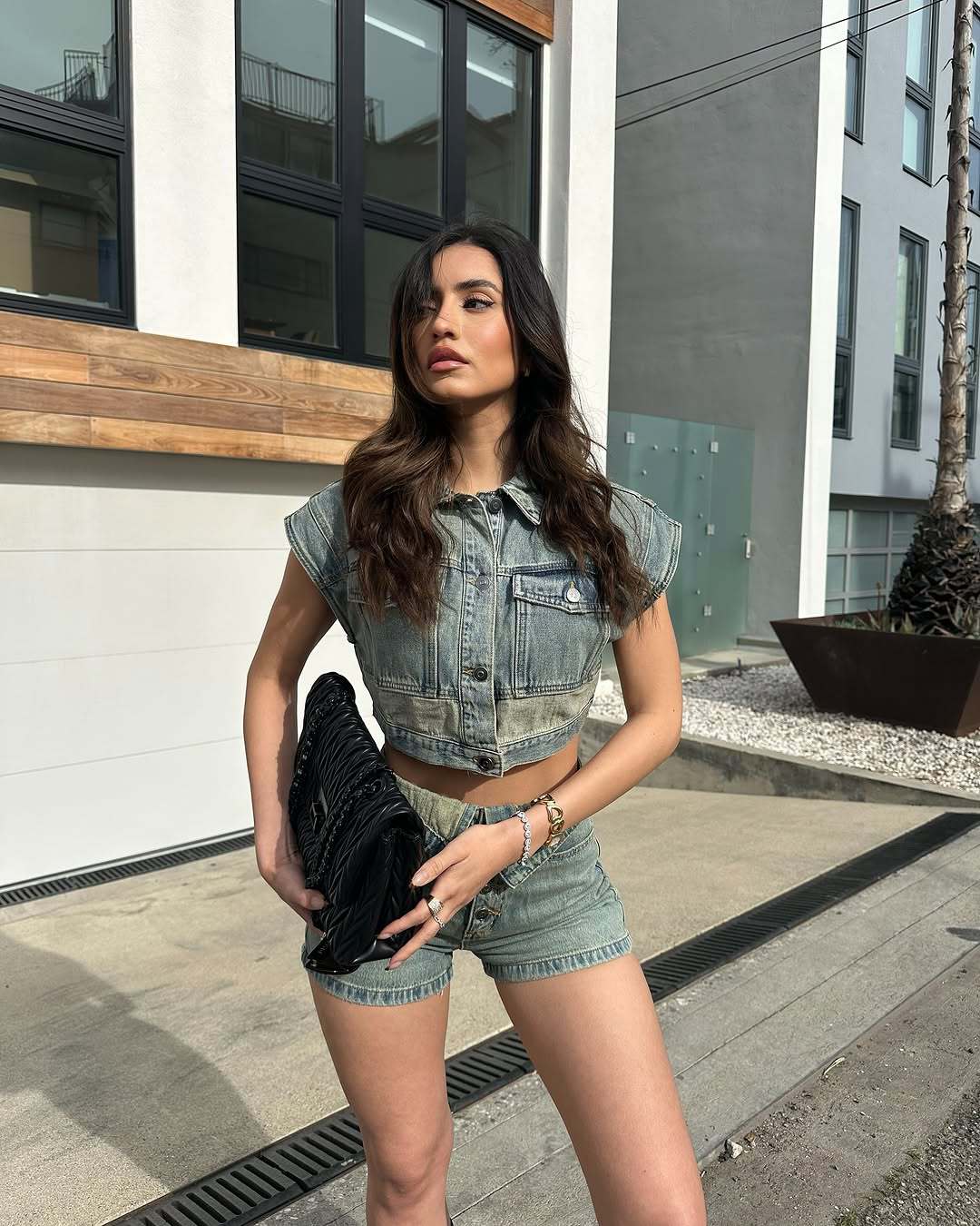 Fashionable Casual Denim Colorblock Two-piece Suit for Women