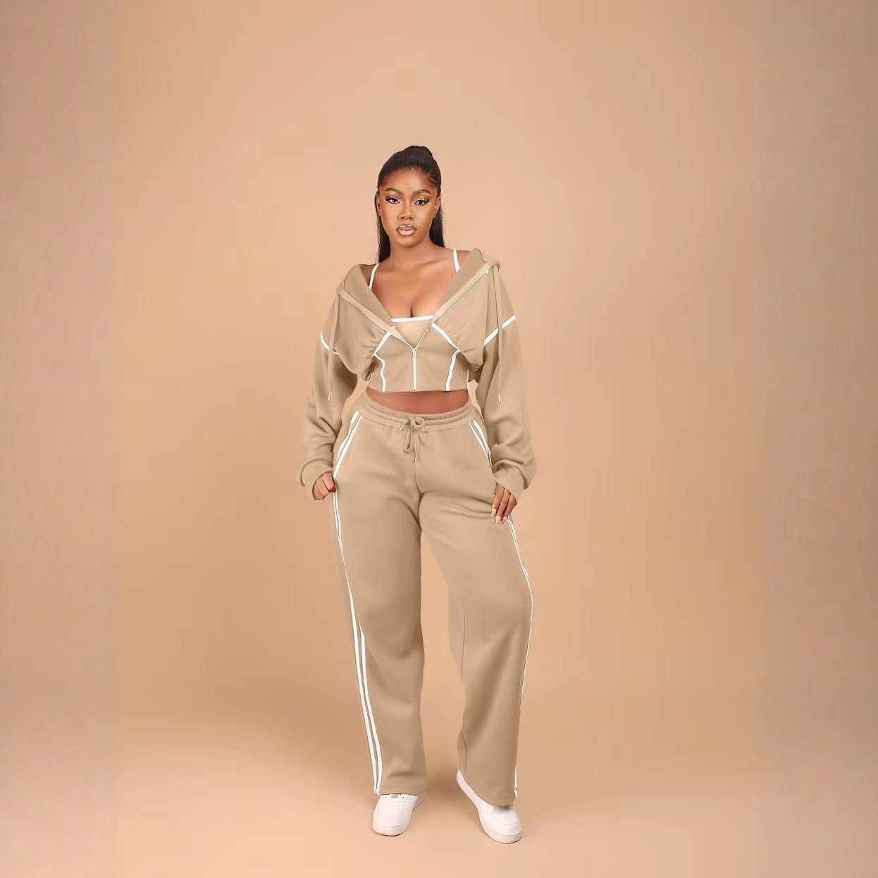 Fashionable Patchwork Hooded Sweatshirt Sports Casual Three-piece Suit