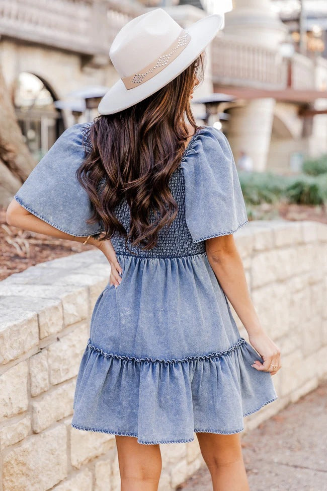 Temperament Commuting Loose Short-sleeved Pullover Denim Dress
