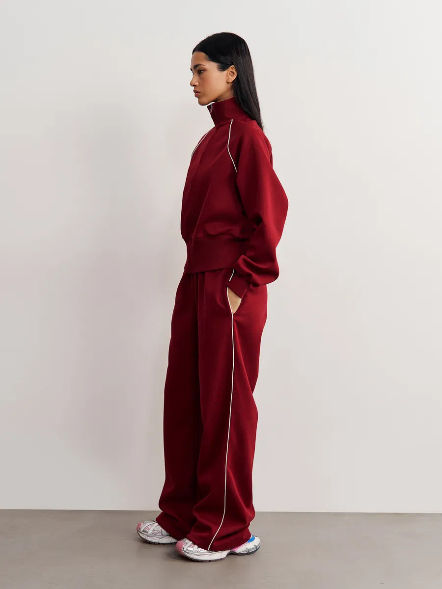 Stylish Line Long-Sleeved Zipper Cardigan Loose-Fitting Trousers Casual Suit