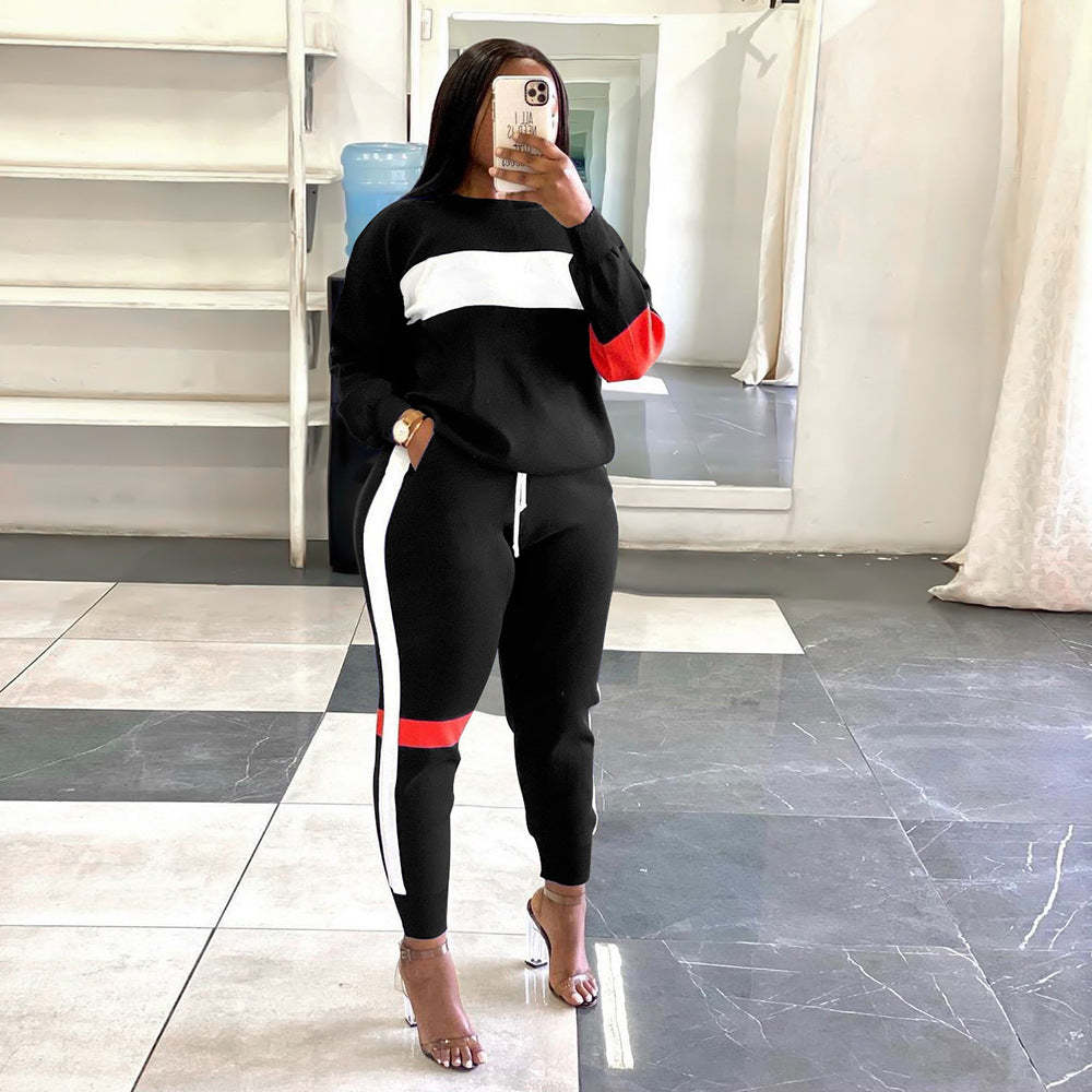 Casual Sweatshirt with Stripes Long Sleeve Sports Suit
