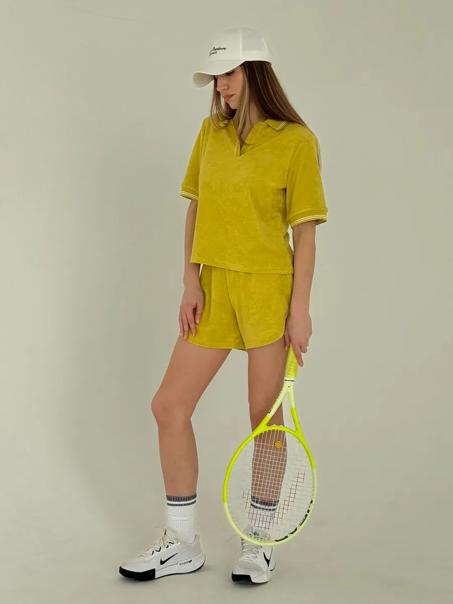 New Summer Polo Collar Short-sleeved Top and Wide-leg Shorts Casual Suit