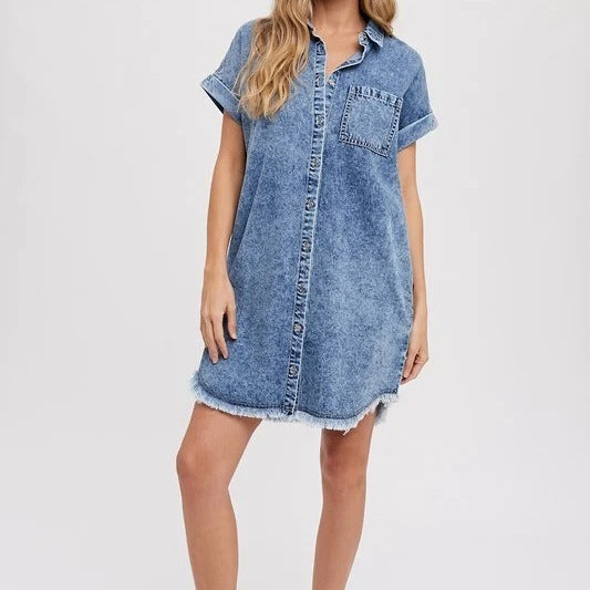 Versatile Loose Cardigan Denim Short-sleeved Dress